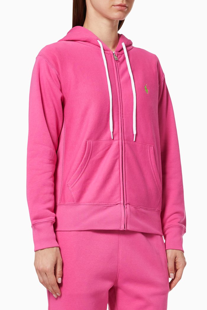 

Full-Zip Hoodie in Fleece Jersey, Pink