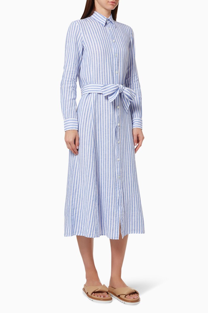 

Shirtdress in Striped Linen, Blue