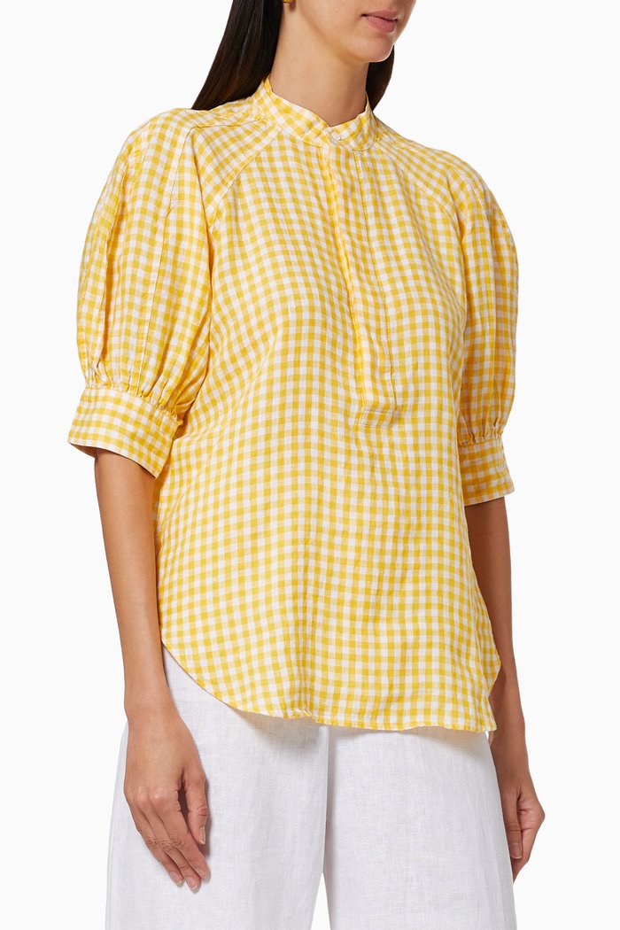 

Gingham Blouse in Linen, Yellow