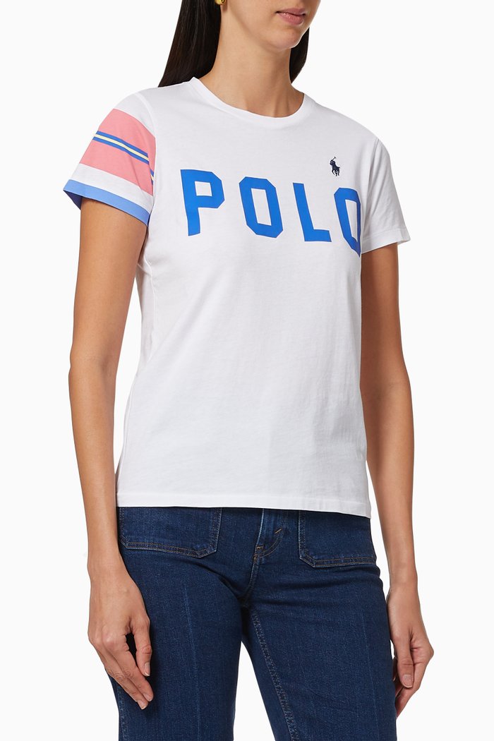 

Striped Trims Logo Print T-shirt in Cotton, White