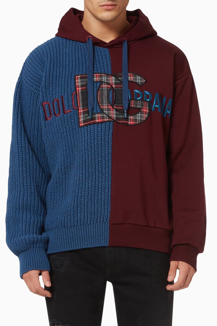 

Street Patchwork Oversized Hoodie in Wool & Jersey, Red