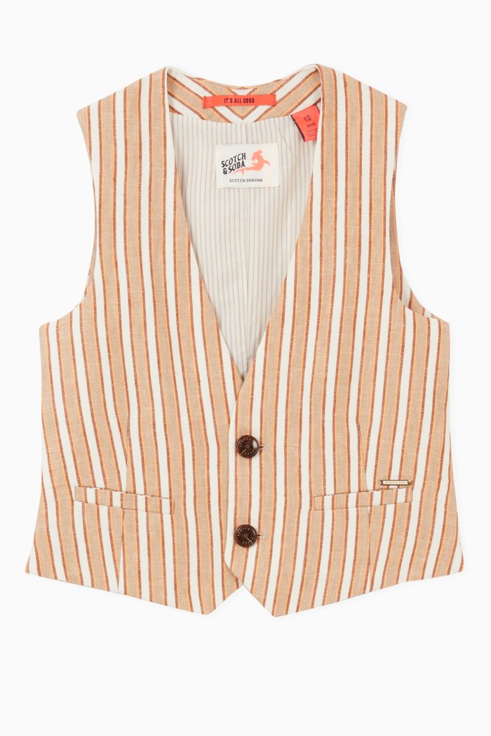 Stripes Gilet in Cotton & Linen, Multicolour