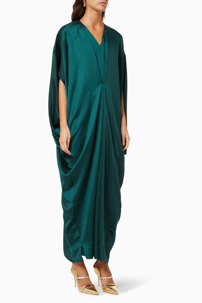 

Draped Satin Kaftan, Green