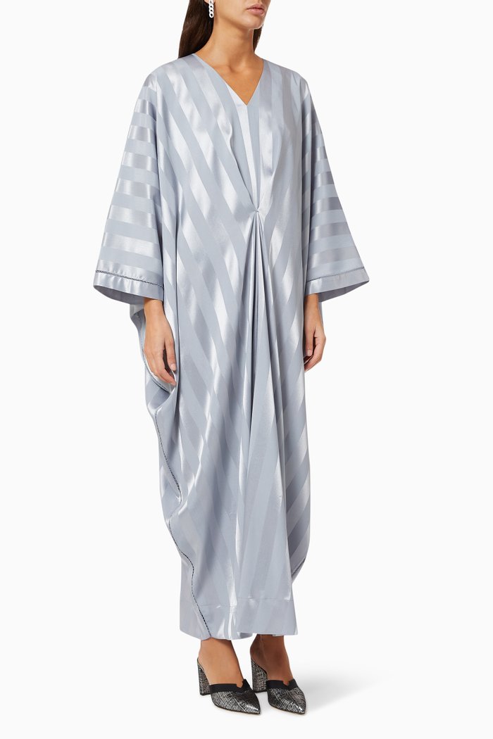 

Grey Mist Stripe Kaftan in Satin