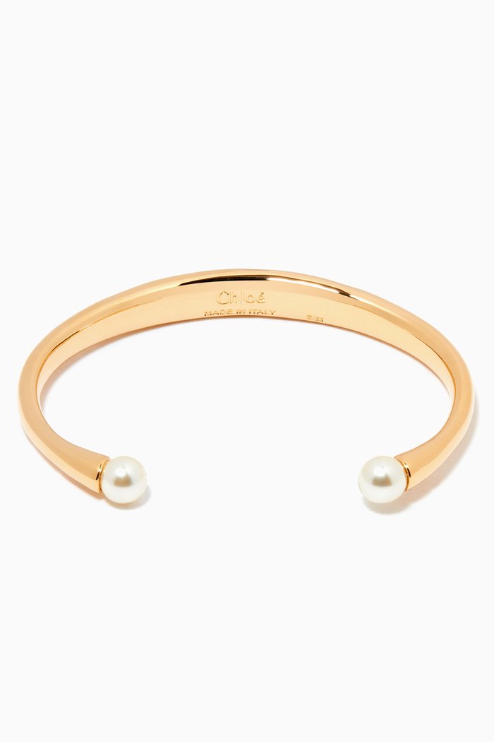 Darcey Cuff Pearl Bracelet in Brass, White