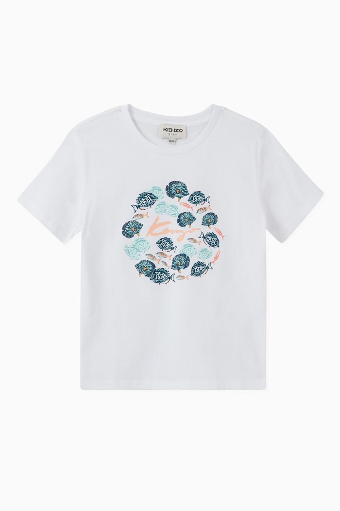 Kenzo Fish Graphic T-shirt in Cotton, White
