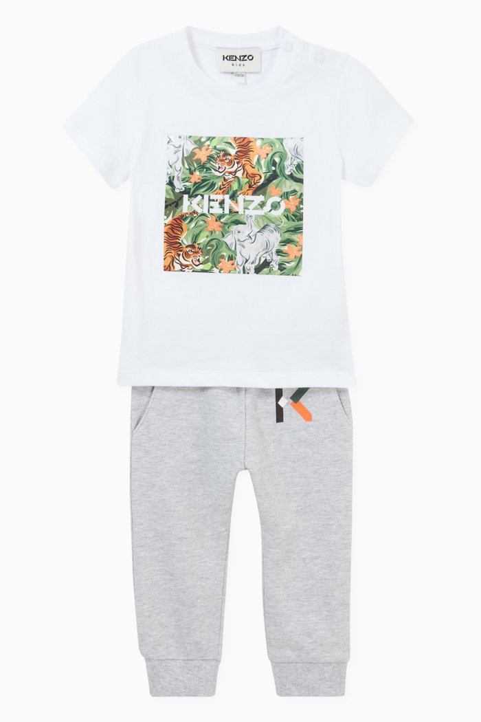 Kenzo Tropical T-shirt & Sweatpants Set in Cotton, Grey