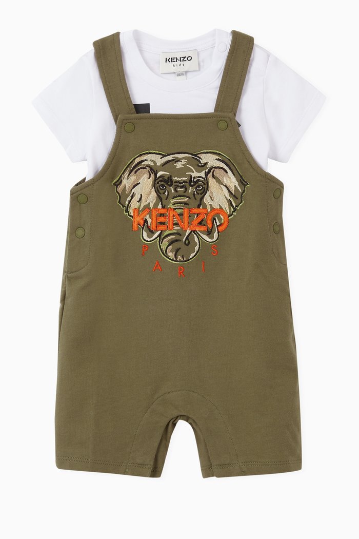 

Kenzo Elephant T-shirt & Dungarees Set in Cotton, Green