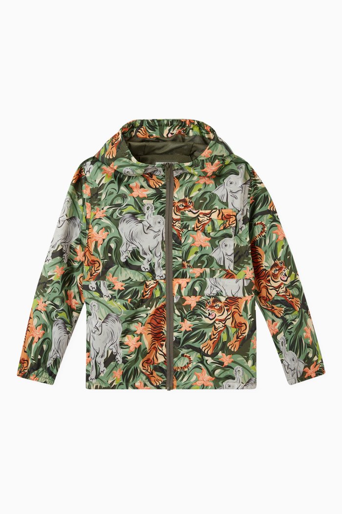 

Tropical Animals Hooded Jacket in Nylon, Green