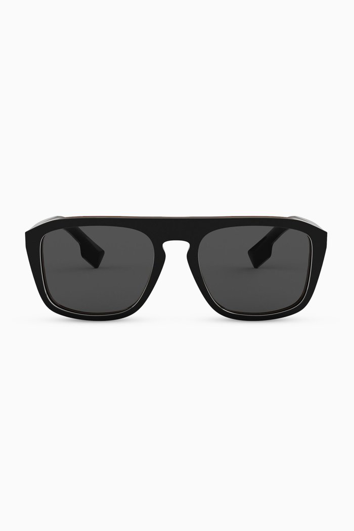 

Square Frame Sunglasses with Icon Stripe, Black