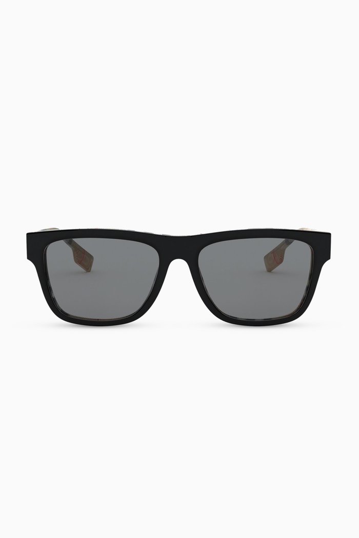 

Square Frame Sunglasses with Vintage Check, Black