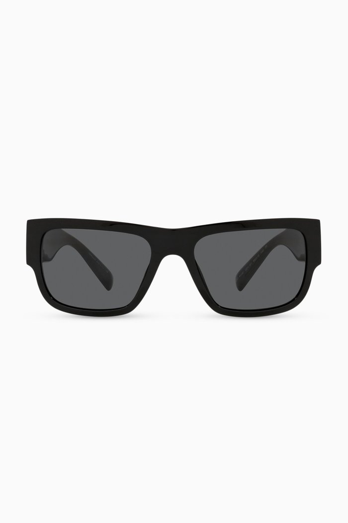 

Rectangle Sunglasses with Medusa Medallion, Black