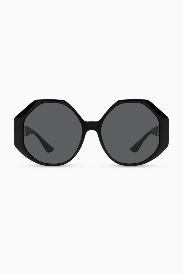 Hexagon Sunglasses with Greca-link, Black