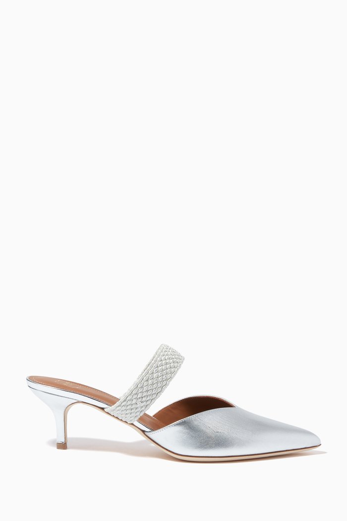 

Maisie 45 Mules in Metallic Leather, Silver