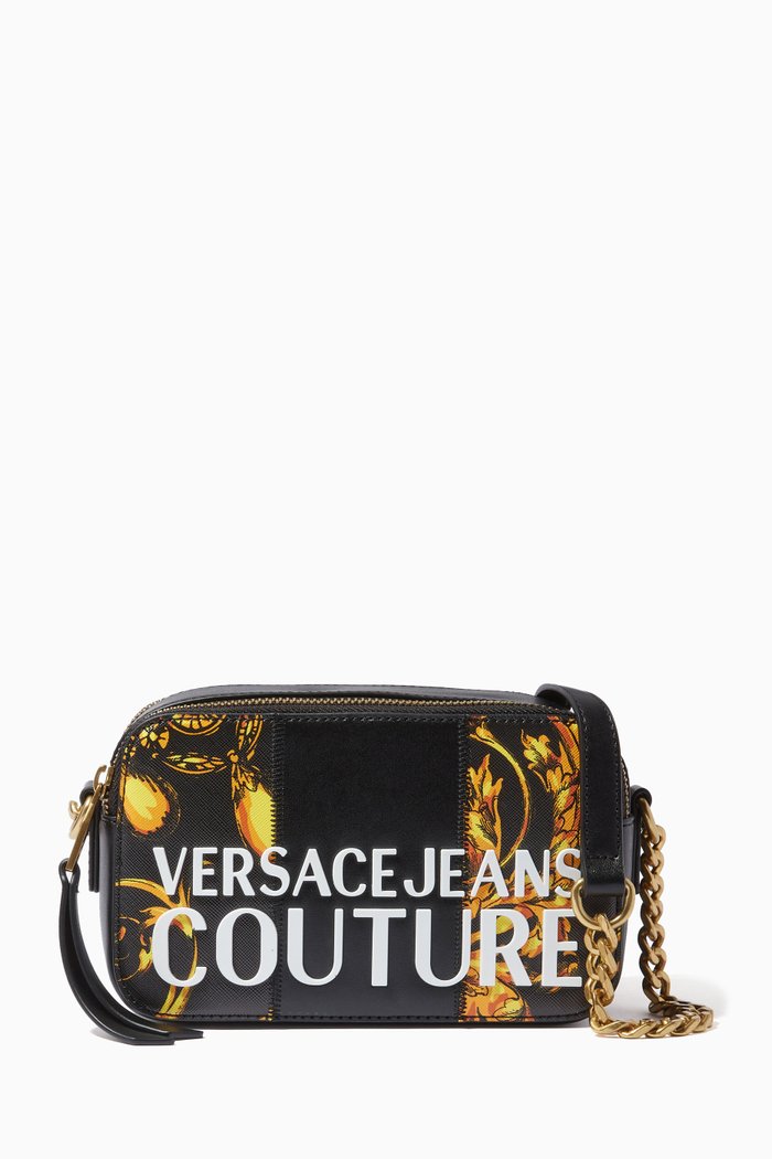 

Baroque Print Crossbody Bag in PU Leather, Black