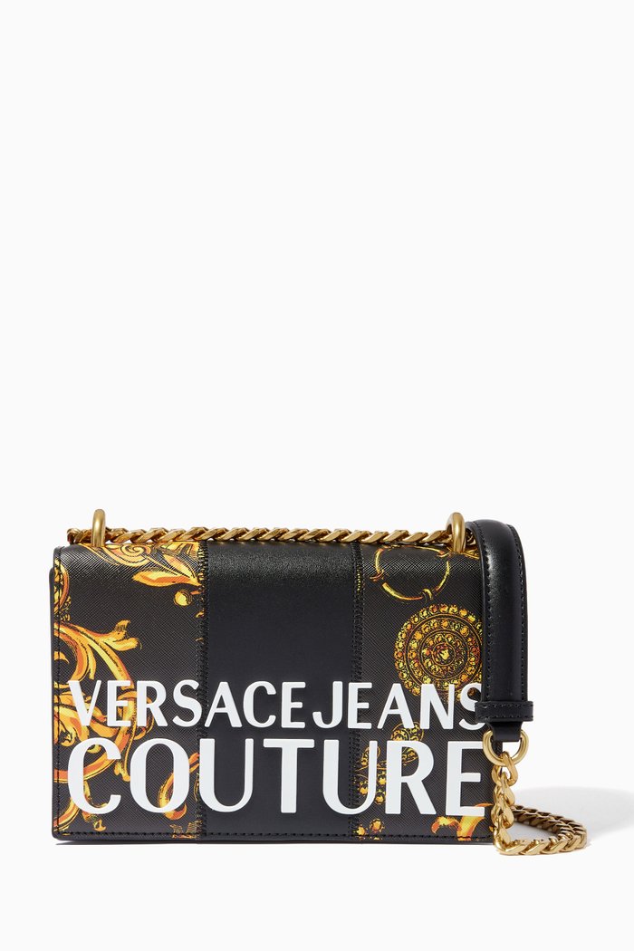 

Baroque Print Crossbody Bag in PU Leather, Black