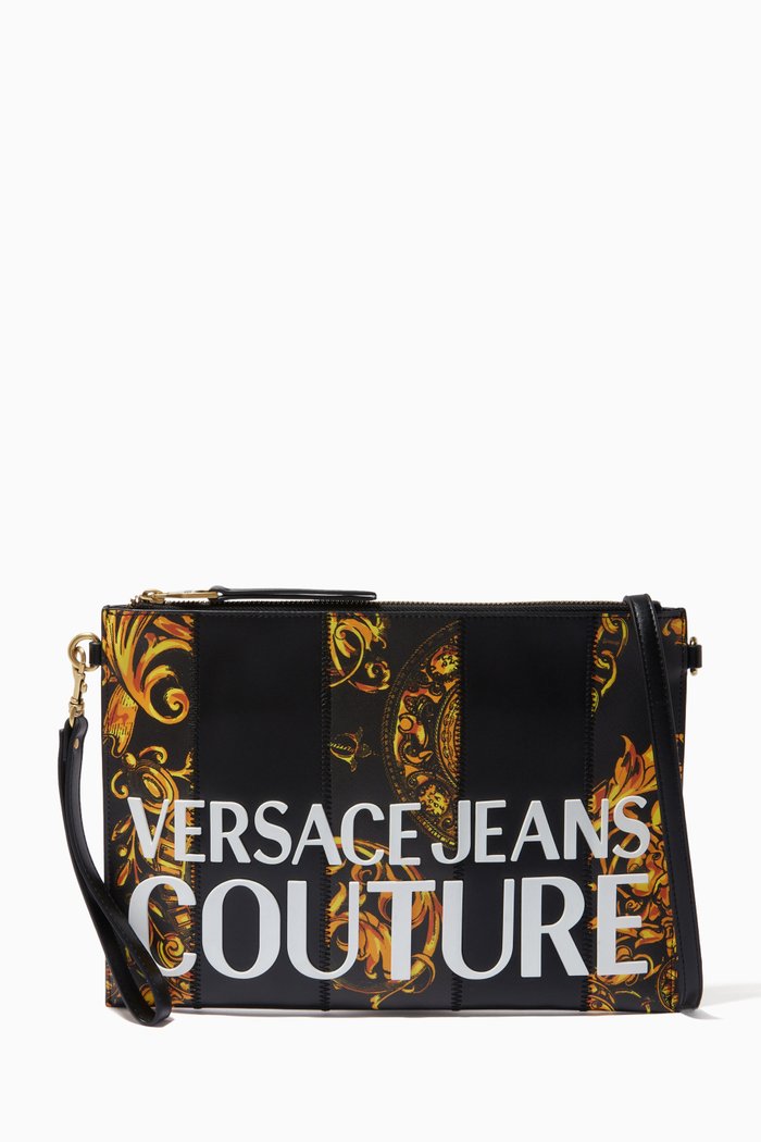 

Baroque Print Crossbody Bag in PU Leather, Black
