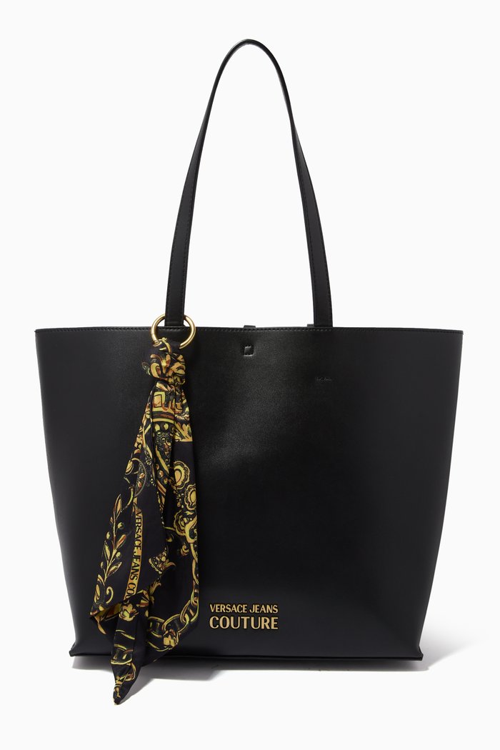 

Medium Tote Bag with Twilly in Leather, Black