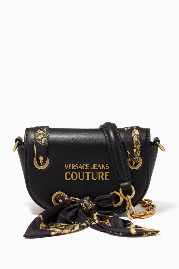 

Logo Lettering Crossbody Bag with Twilly in PU Leather, Black