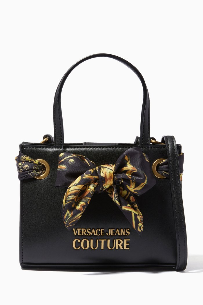 

Logo Shoulder Bag with Twilly in PU Leather, Black