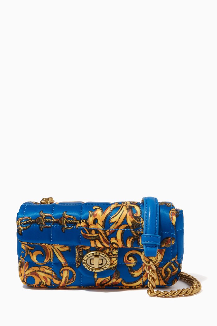 

Crossbody Bag in Baroque Print Quilted Nylon, Blue