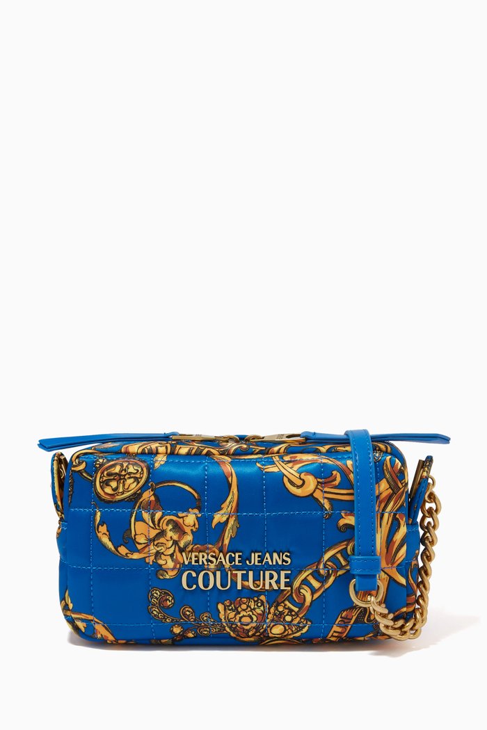 

Crossbody Bag in Baroque Print Quilted Nylon, Blue