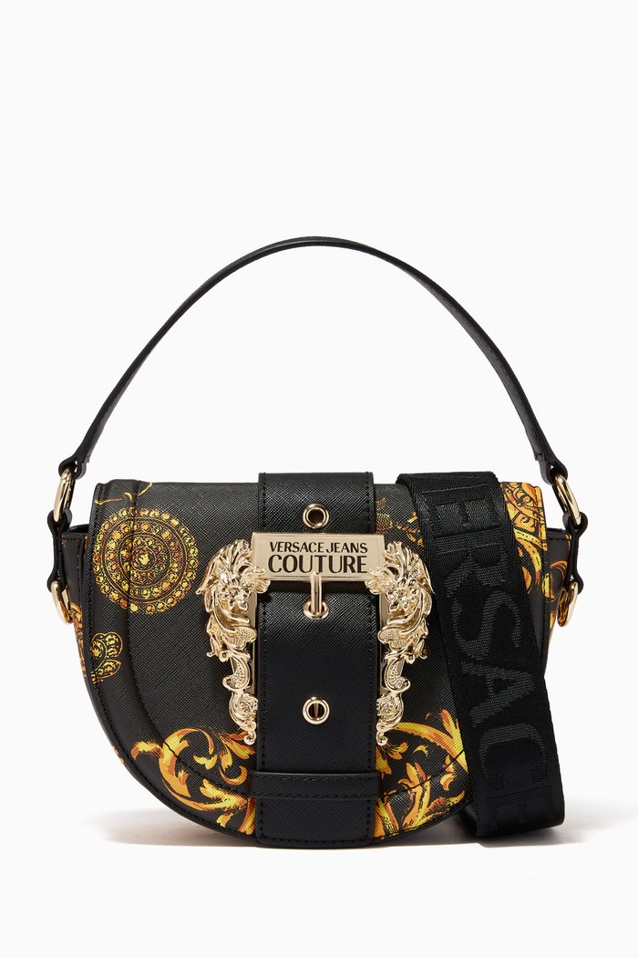 

Baroque Print Crossbody Bag in PU Leather, Black