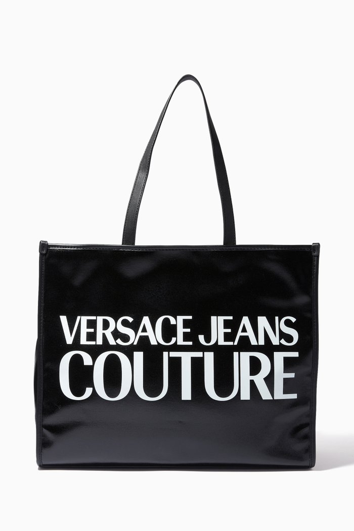 

Medium Logo Tote Bag in PU Leather, Black