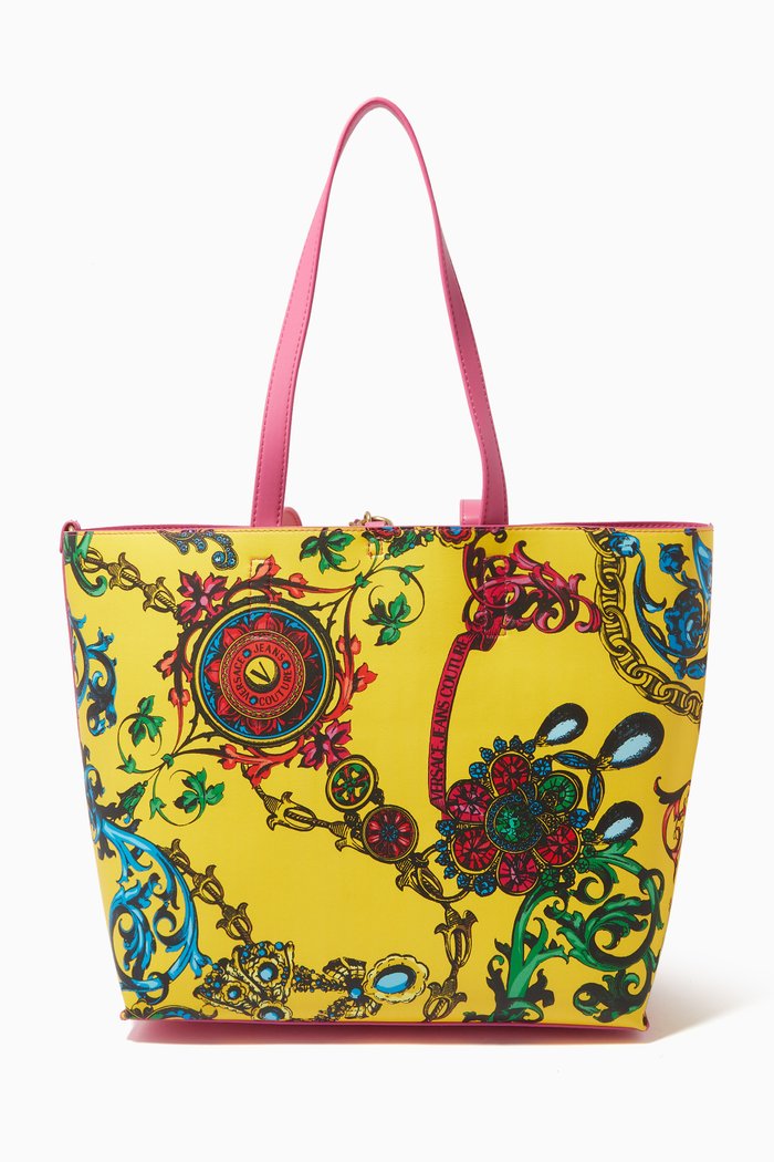 

Reversible Medium Tote Bag in Regalia Printed PU Leather, Yellow