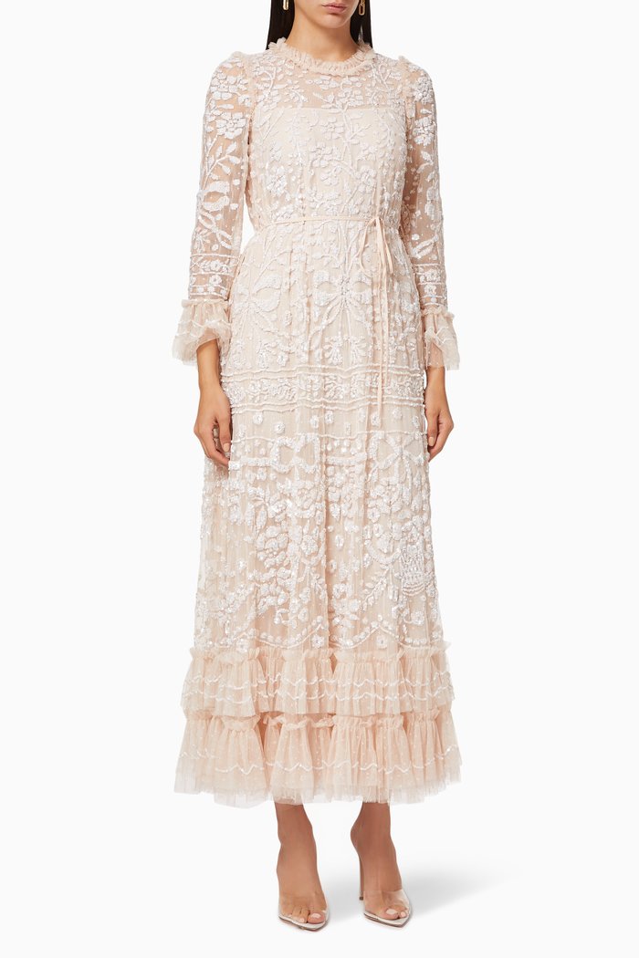 

Celia Long Sleeves Gown in Tulle, Pink