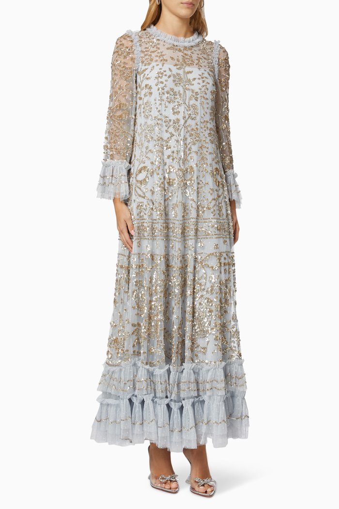 

Celia Long Sleeves Gown in Tulle, Blue