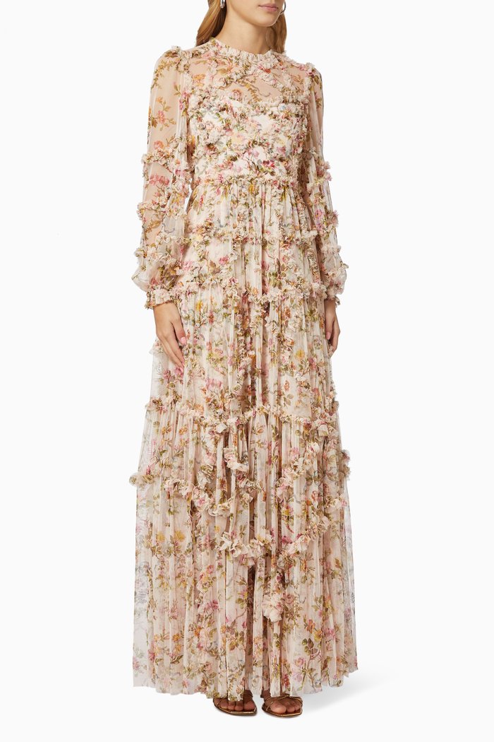 

Garland Flora Ruffle Gown in Recycled Polyester Tulle, Pink