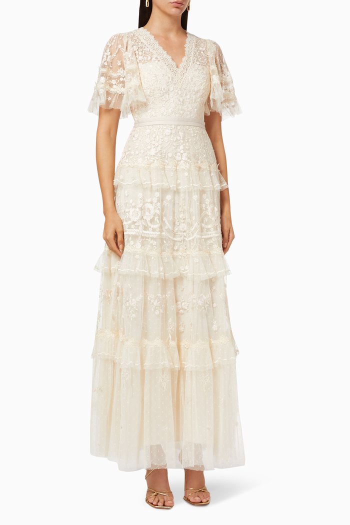 

Francine Floral Gown in Tulle, Neutral
