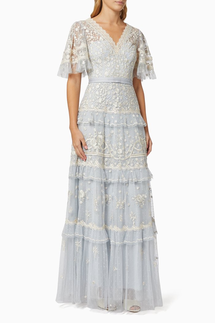 

Francine Floral Gown in Tulle, Blue