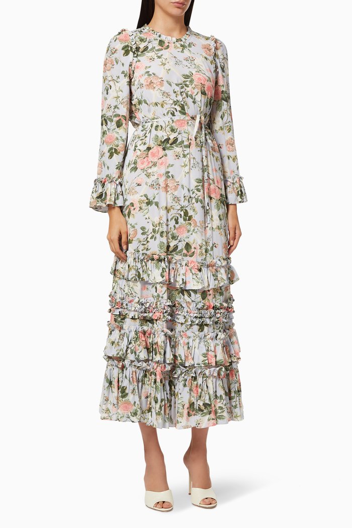 Esther Floral Ankle Gown, Blue