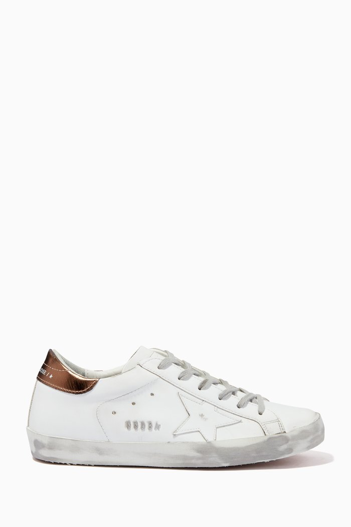 

Super-Star Sneakers with Metallic Heel Tab in Leather, Gold
