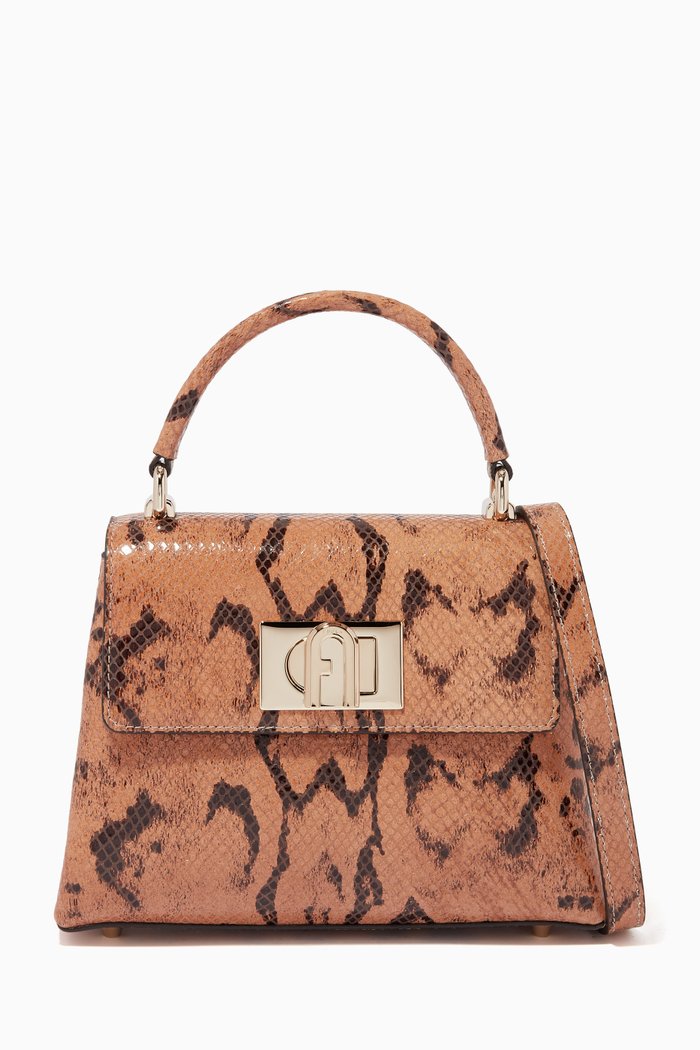 

Mini 1927 Top Handle Bag in Snake Embossed Leather, Brown