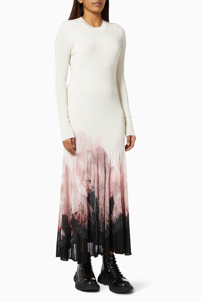 

Anemone Print Midi Dress in Rib Knit, White