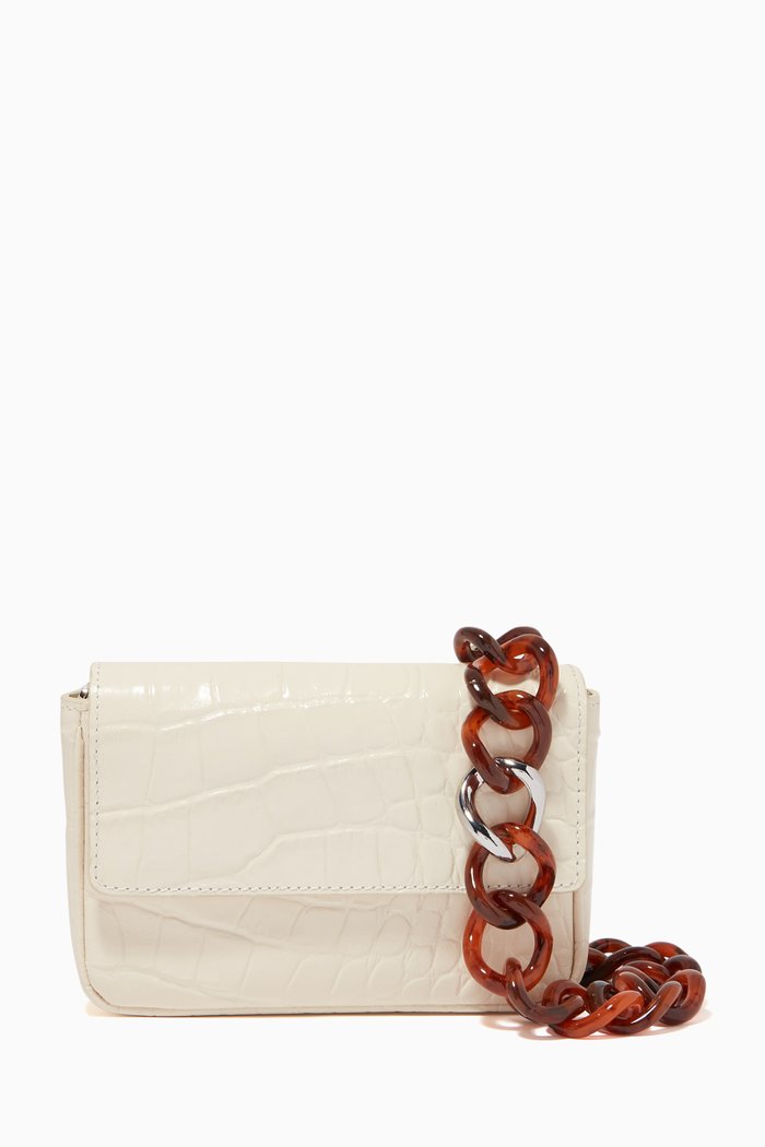 

Mini Tommy Chain Bag in Croc-embossed Leather, Neutral