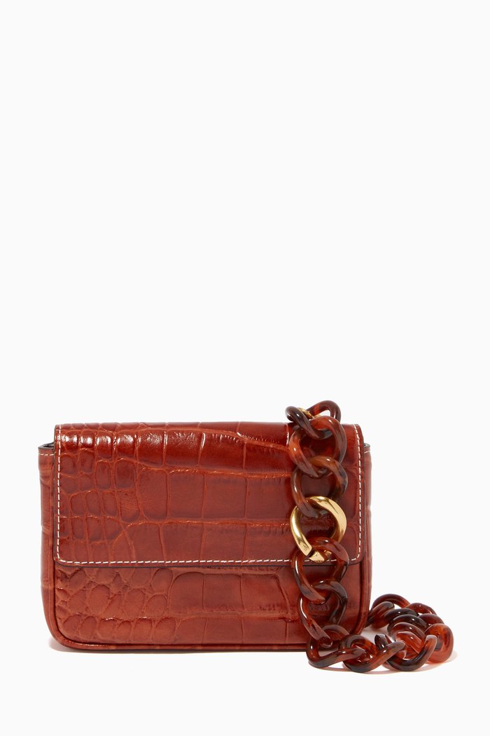 

Mini Tommy Chain Bag in Croc-embossed Leather, Brown
