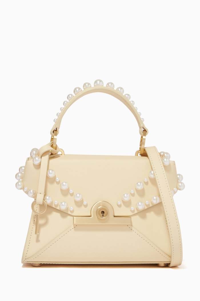 

Amelia Mini Satchel Bag in Leather, Neutral