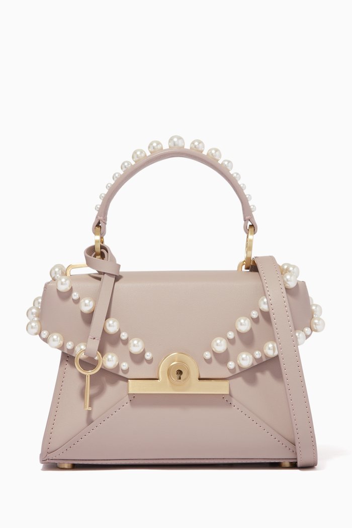 

Amelia Mini Satchel Bag in Leather, Pink