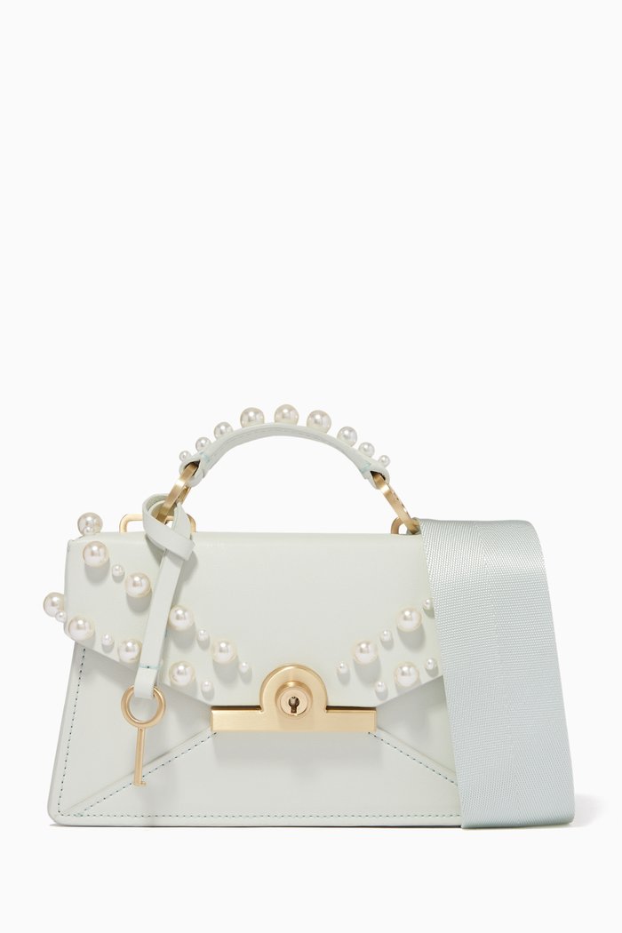 

Amelia Satchel Crossbody Bag in Leather, Blue
