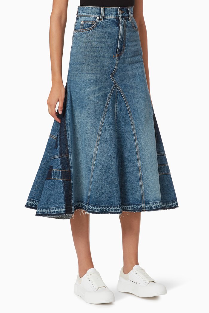 

Godet Midi Skirt in Denim, Blue