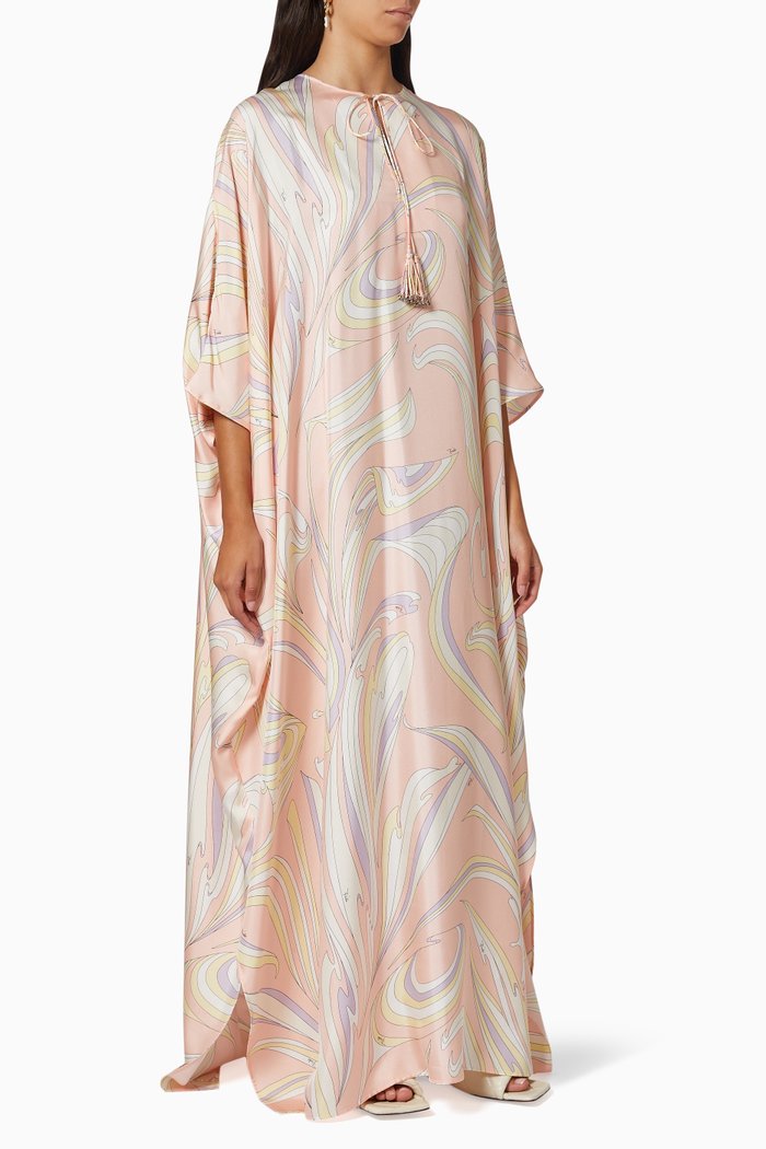

Vortici Print Kaftan in Silk Twill, Pink