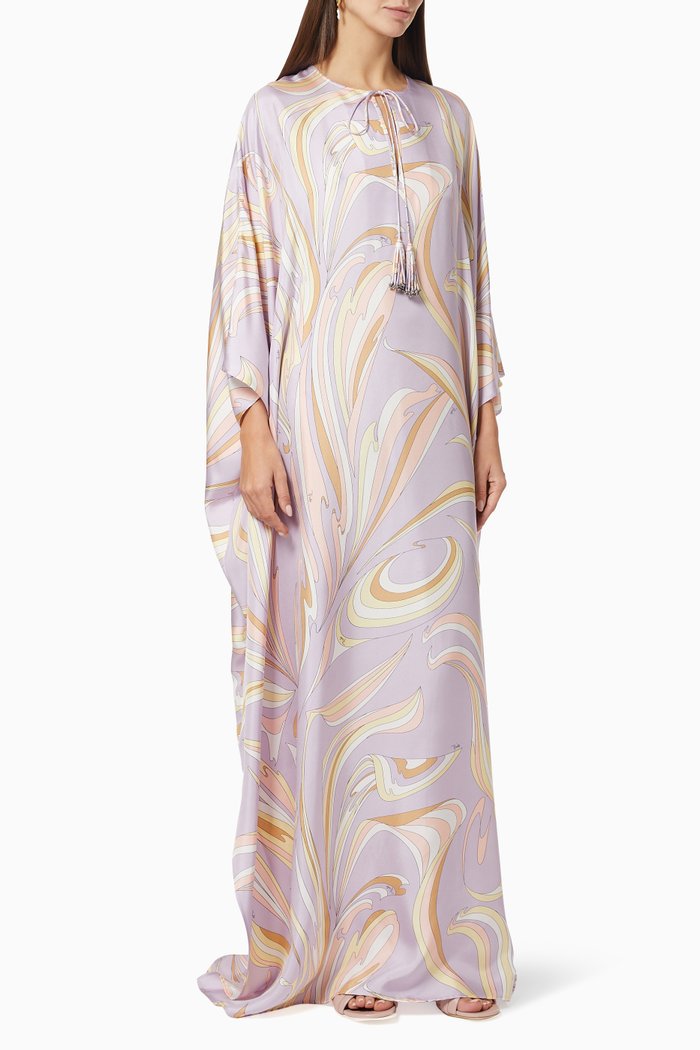 

Vortici Print Kaftan in Silk Twill, Purple
