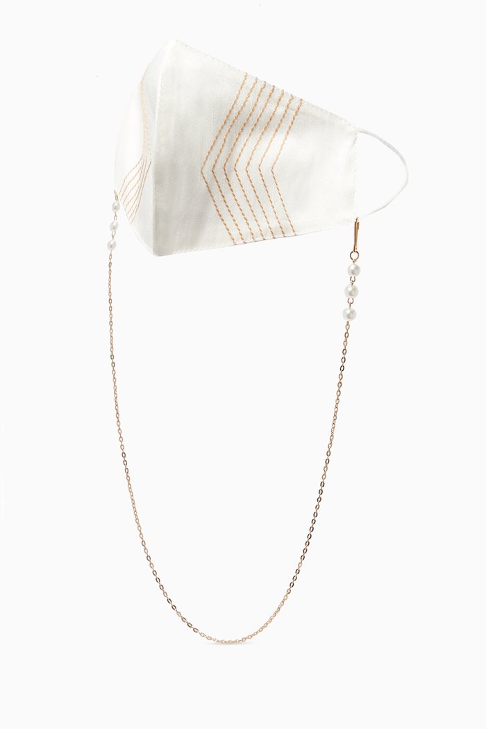 

Embroidered Chain Face Mask, White
