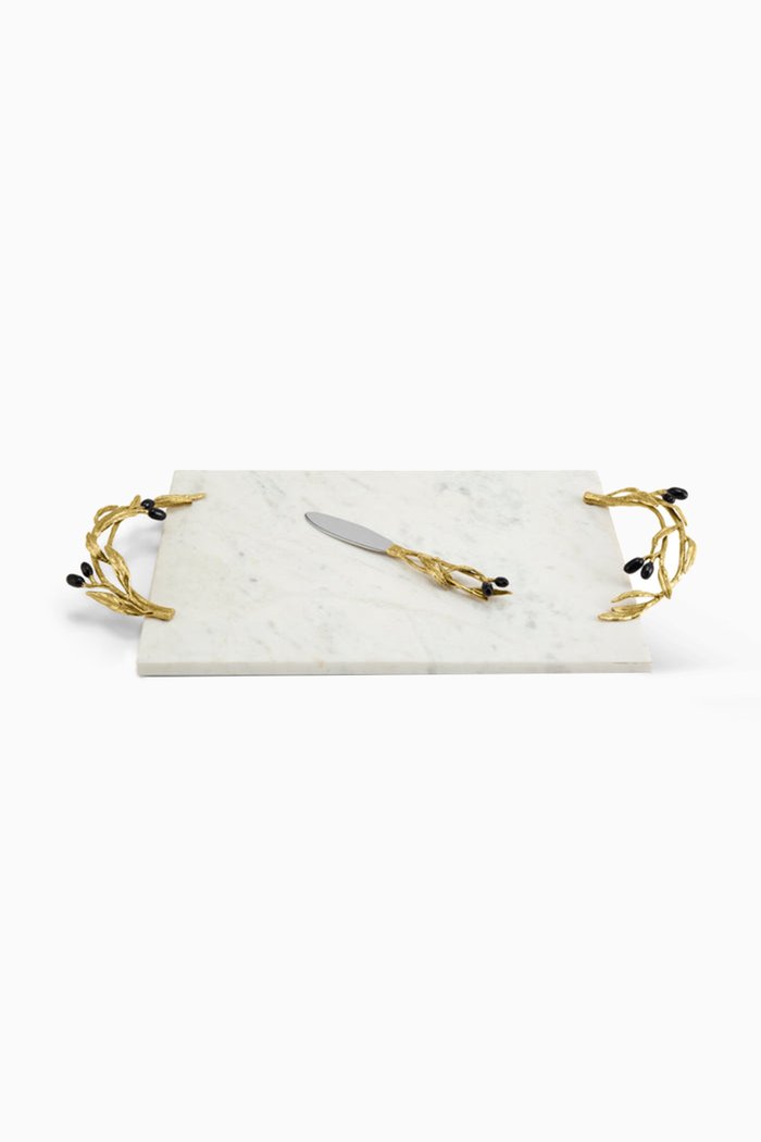 

Olive Branch Cheeseboard with Knife in Marble, White