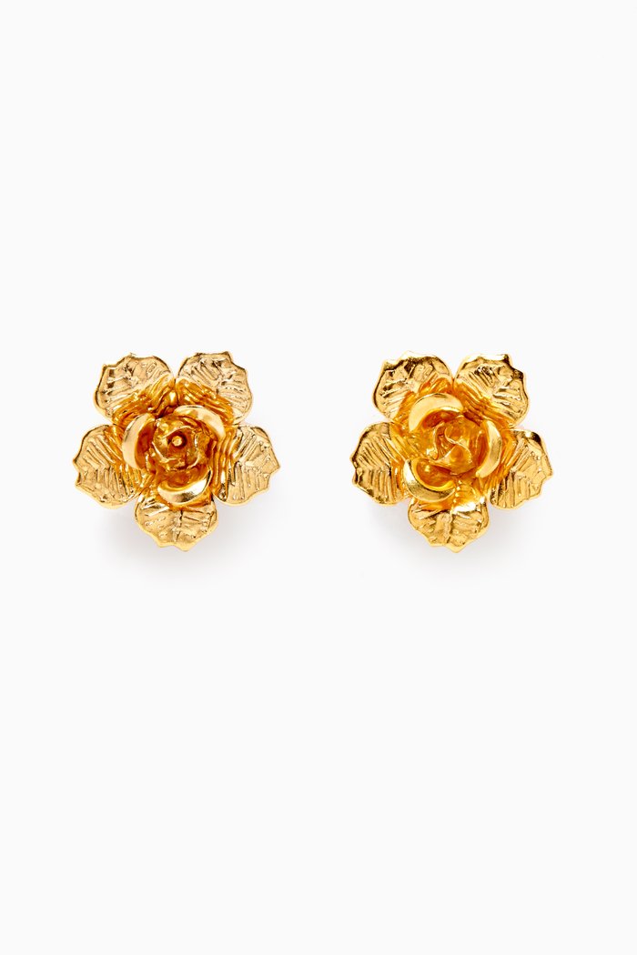 

Rose Flower Stud Earrings in 24kt Gold-Plated Bronze