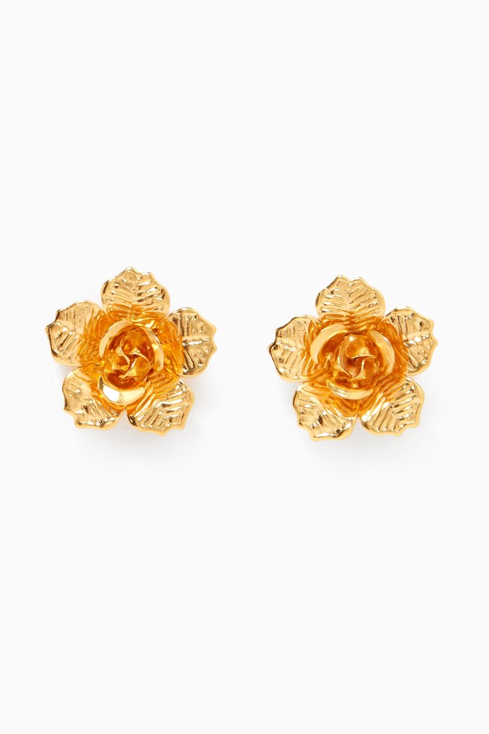 Rose Flower Stud Earrings in 24kt Gold-Plated Bronze